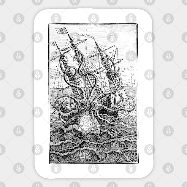 Kraken Unleashed Vintage Ship Attack Sticker by technofaze
